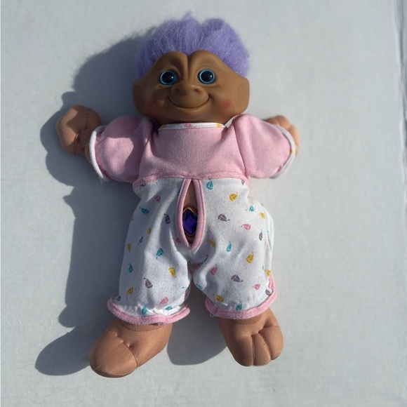 Vintage 1990s 12" Treasure Troll Doll Purple Hair Purple w/  Gem Belly Button - Picture 3 of 9